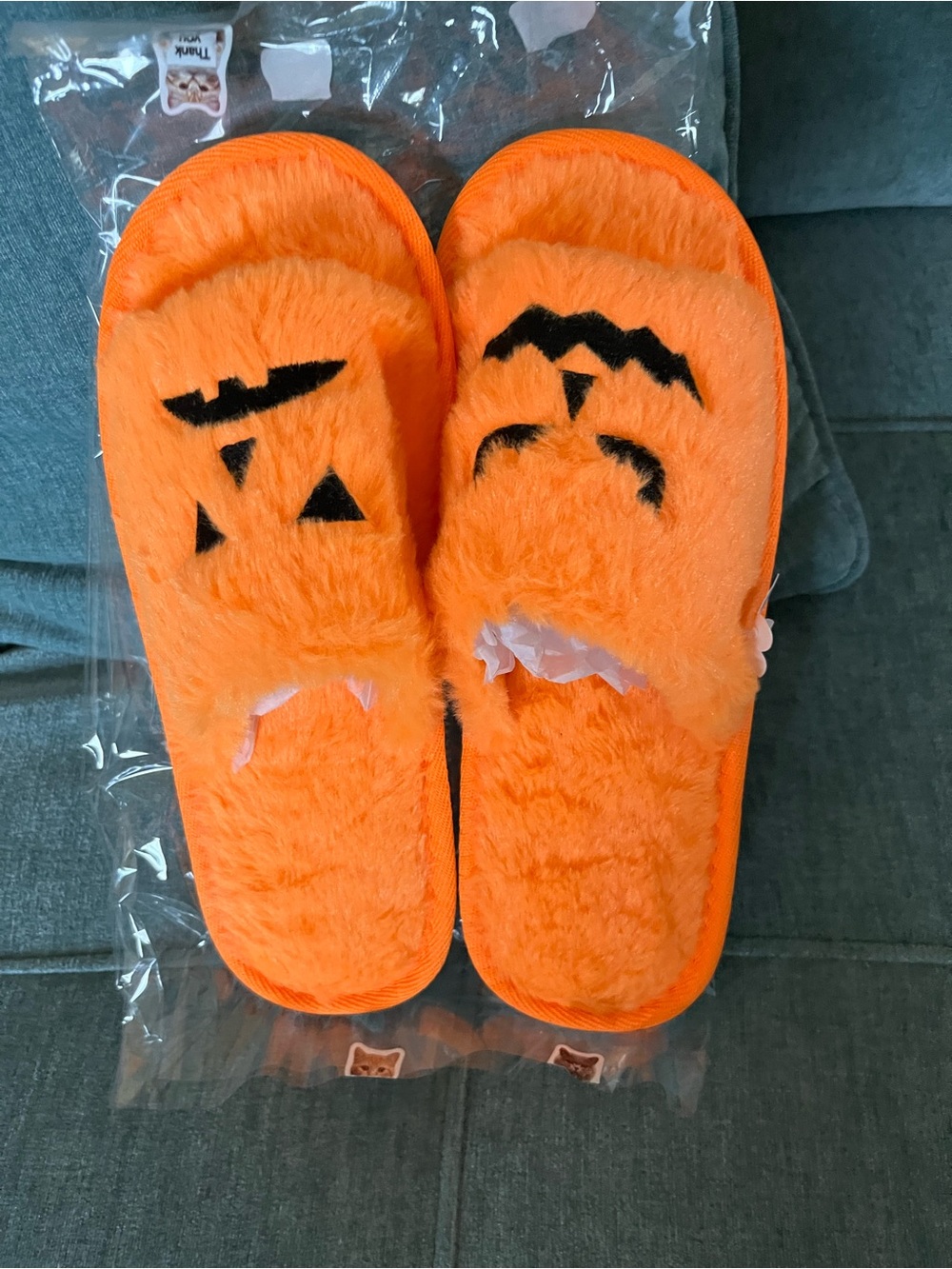 Women’s Plush Orange Halloween Themed Slippers - Cozy Indoor Shoes